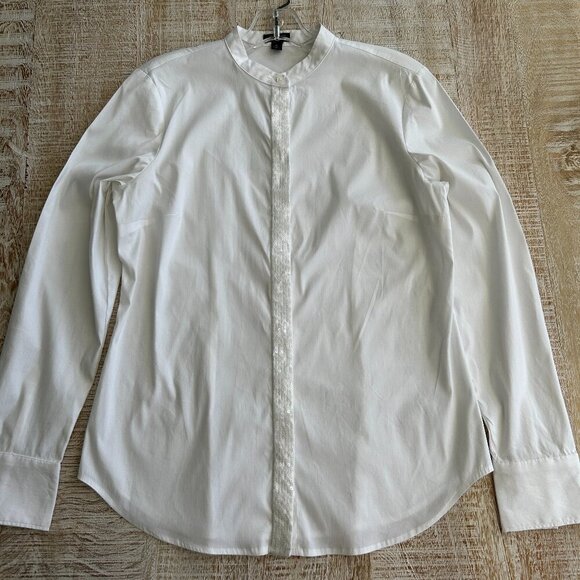 Ann Taylor White Blouse/Shirt/Top Mandarin Collar Sequins Long Sleeves Size 6 - Picture 2 of 11